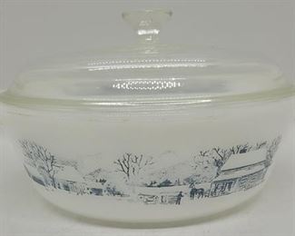 1045 - Glasbake Currier & Ives 2 qt casserole & lid