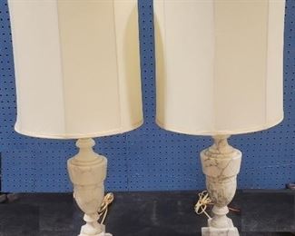 1047 - Vintage pair alabaster table lamps 30"