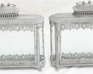 1100 - Pair metal & glass lanterns 17 x 19 x 5