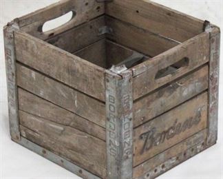 1114 - Vintage Borden's wood & metal crate 11 1/2 x 14 x 12 1/2