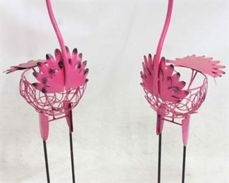 1115 - Pair metal garden flamingo planters 41 1/2"