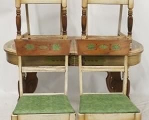 1149 - Vintage oak dinette set, table, 2 leaves, 4 chairs table 29 1/2 x 50 1/2 x 36 leaves 8" wide chairs 34 x 17 1/2 x 15 1/2
