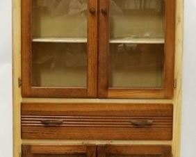 1151 - Vintage oak stenciled kitchen cabinet 65 x 32 x 15 1/2 missing 1 pull
