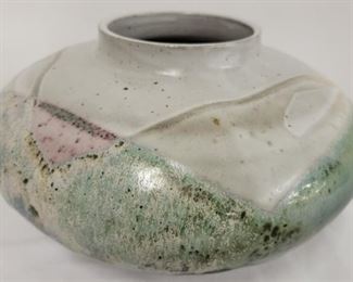 1709 - Art Pottery Vase by Mangum 4 1/2 tall and 3 1/2 @ mouth by 6 1/2 wide