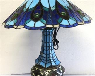 2139 - Blue Stained Glass Lamp 26" Tall