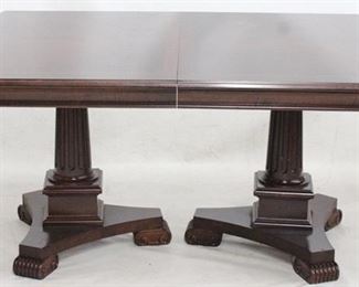 2994 - Banded inlay mahogany dining table Double column pedestal base 30 x 72 x 46