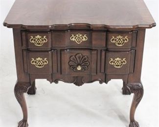 3006 - Drexel Chippendale block front carved lowboy Ball & claw feet banded inlay top polished brasses 30 1/2 x 34 x 22