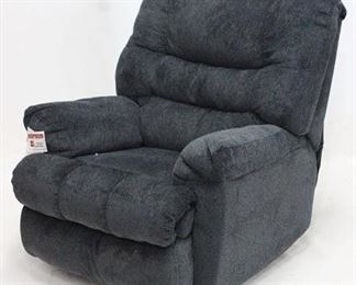 3012 - New upholstered recliner by Lane Back cover needs a few pins to be attached Dark blue or slate in color 40 x 36 x 40