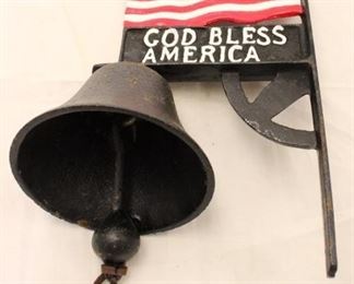 5243 - Cast iron American flag bell 13 1/2 x 8