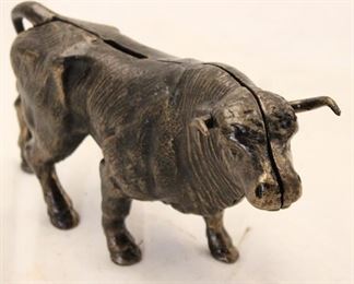 5267 - Cast iron black ox bank 6 x 10 1/2 x 3