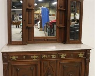 5589 - Marble top sideboard with mirror 37 to marble, to top of rack 61 wide x 22 deep