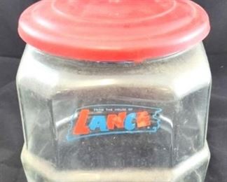 6068 - Vintage Lance Store Jar w/ Original Lid 8 x 6 1/2 x 7 1/2