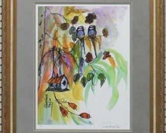 9058 - LOVE BIRDS GICLEE A.P. & PENCIL SIGNED BY Anna Sandhu Ray 22 X 26.5