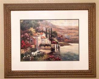 Mediterranean harbor scene framed print