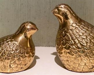 Mid-Century Brass Quail Hen and Chick