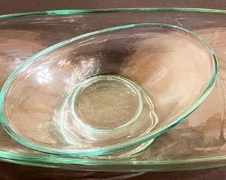 Green tint glass oval serving bowls