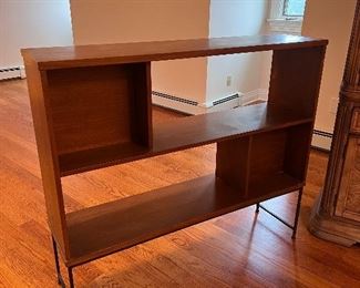 Midcentury wood and metal two sided room divider/shelf unit