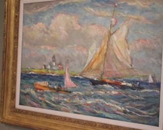 Reynolds Beal "Point Judith" oil on canvas dated 1948