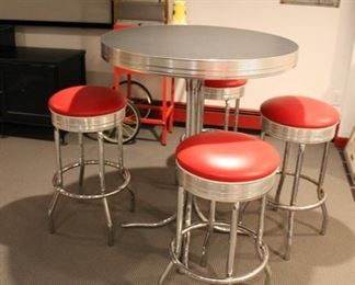 50's style "Chromecraft" high table with swivel stools