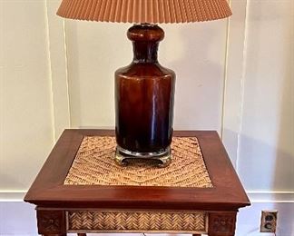 Matching Table with Barley Twist Legs and Amber Glass Lamp