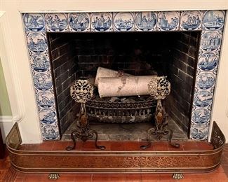 Antique Fireplace Bumper and Andirons