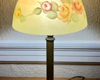 Small lamp with frosted, floral shade