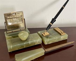 Jade & Brass Desk Set