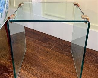 Small Glass Side Table with Gold Accents