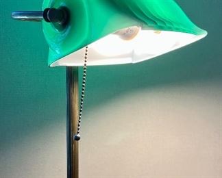 Vintage Emeralite Bankers Desk Lamp with Emerald Green Scalloped Shade