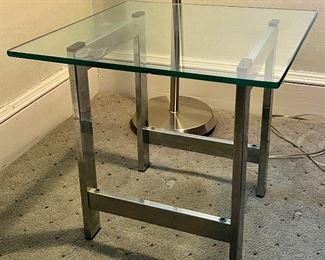 Pair, Small Glass and Chrome Side Tables