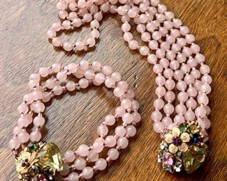 Pink Quartz Miriam Haskell Necklace & Bracelet