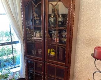 Solid mahogany book case/curio lighted 2 door cabinet