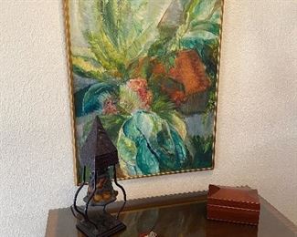 Original oil framed art, Drexel 3 drawer chest