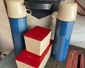Vintage Thermos set in leather bag