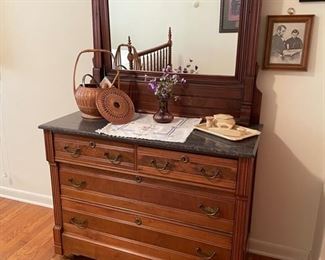 Spoon-carved Eastlake style marble top dresser 