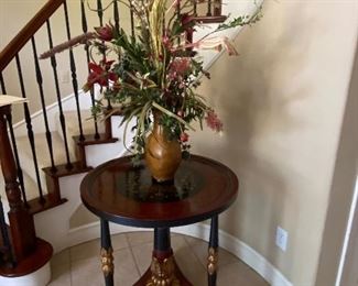 Beautiful Asian influenced round table with optional floral arrangement.