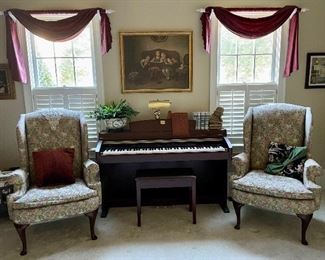Two Wing back matching chairs, Yamaha Clavinova piano