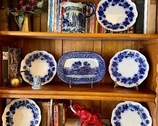 Vinranka by Gefle Sweden Percy Flow Blue Rim plates, Victoria Ware Iron stone dish, books, baskets...