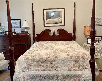 Rice carved queen 4 poster bed