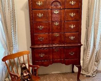 Chippendale style Highboy,  Child's wood rocker