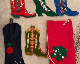 Vintage stocking with appliques, sequins and buttons!