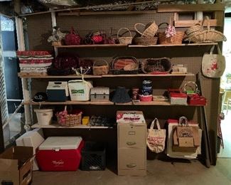 Baskets, coolers, 2 drawer file cabinet, paper and cloth bags.