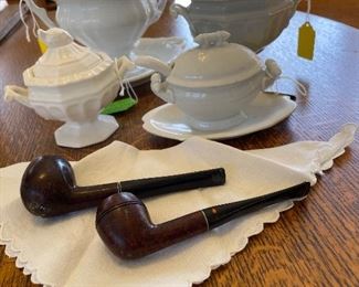 Medico Cavalier pipe,  Dr. Grabow Imported Briar Ajustomatic pipe, miniature Ironstone tureens...