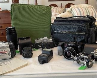 Minolta Maxxum 700i camera, Sony Handycam video camera, Ambassador ABU Garcia,  Minolta Lens,  Minolta SRT 201 Camera, Sgma Mini wide 2 lens, Hanimex Flash
