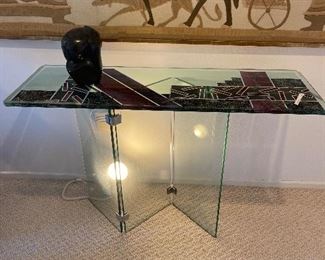 Pace? 1980's postmodern console table art glass 