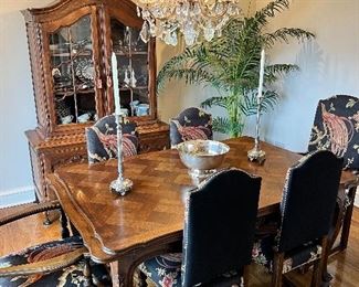 1)  and 2)  - Antique Louie XV Style Solid Oak Dining Table with Upholstered Chairs and Breakfront China Cabinet.  Items #1 and #2 are not reduced to 50% off.  $1200 will be the minimum price accepted for the combined set.