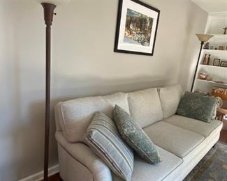 BERNHARDT Sofa with Stud Trim and 2 Floor Lamps