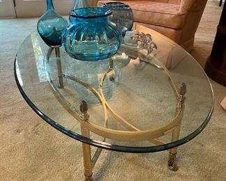 Beveled Glass Coffee Table with Brass Base 