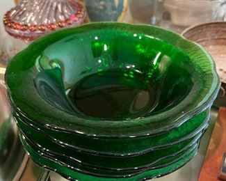 Dark Green Vintage Glass Bowls