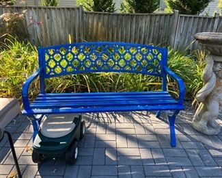 Royal Blue Metal Garden Bench, 1 of 2